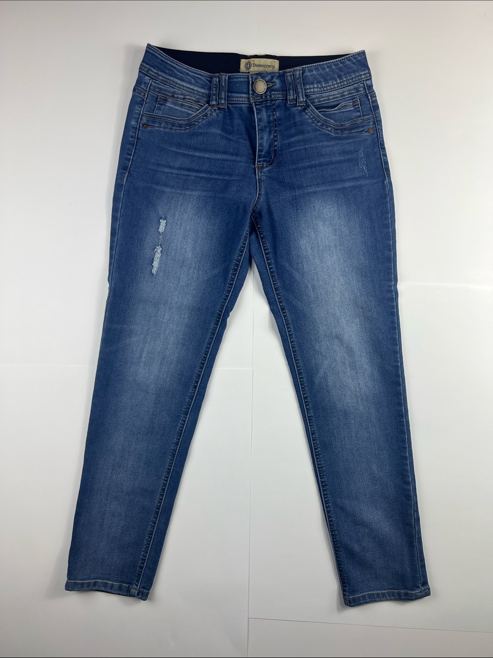 Democracy Medium Blue Crop Ankle Stretch with Light Distress